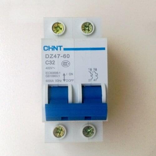 CHINT DZ47-60 C32 AC230/400V 2P 32A Rated Current 2 Pole Miniature Circuit Breaker