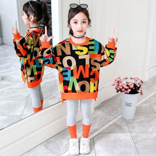 Kids Hip Hop Tracksuit for Girls Spring Teen Girl Clothes Sets Letter Print Tops + Leggings 2pcs Children Costume Outfit 4 -14 Y