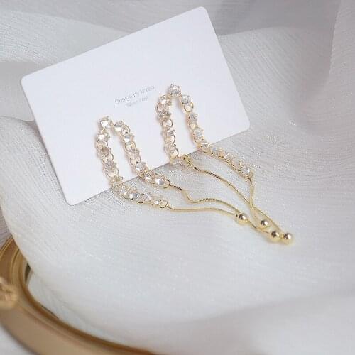 Exquisite Gold Plated Long Tassel Zircon Pendant Dangle Earrings for Women Elegant Korean Fashion Earrings 2021 New Jewelry