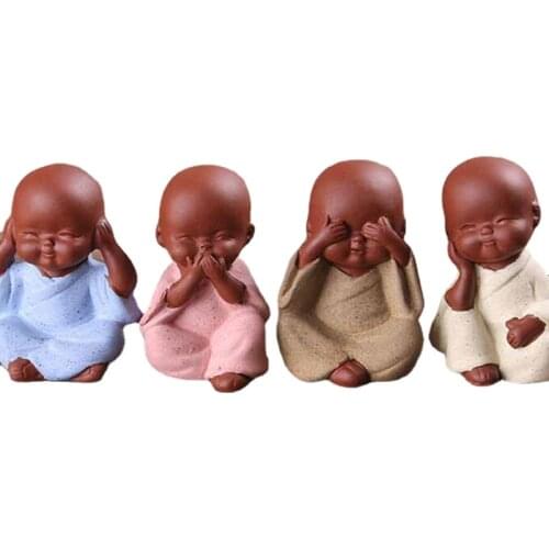 Ceramic Ornaments Monk Small Buddha Statue Monk Figurine Tathagata India Yoga Mandala Tea Pet Purple Ceramic Crafts Decorative