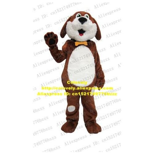 Endearing Brown Dog Puppy Pup Doggie Mascot Costume Fancy Dress With Yellow Bowknot Brooch Yellow Elliptic Belly No.9001 FS