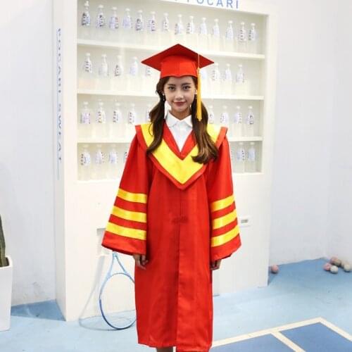 Red Classic Graduates Ceremony Uniform Masters Degree Clothing Adult School Student Party Robe Dress University Bachelor Gown