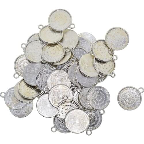 50Pieces 16 mm Round Blank Cameo Cabochon Tray Base Bezel Setting Single Loops Charms Pendant Bracelet Connector Findings