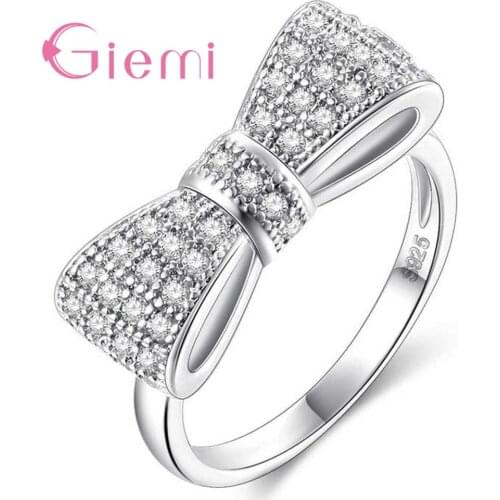 New Arrival Sterling Silver 925 Cute Finger Rings For Women Metal Knuckle Ring Girl Gift Bowknot CZ Cubic Zircon Jewellry
