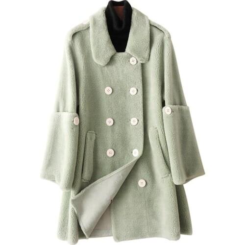 Genuine Wool Fur Coat Jacket Autumn Winter Women Fur Outerwear Coats LF9084