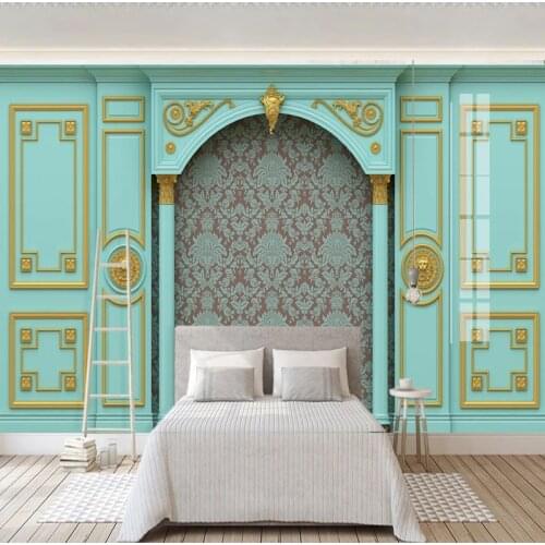Drop Shipping Custom 3D Mural Wallpaper Luxury European Style Embossed Blue Gold Lattice Living Room TV Photo Wall Paper Bedroom