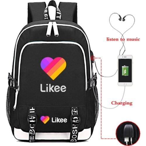 Womens LIKEE Backpack Teenage Likee Live Backpack Laptop USB Charging Backpack Korean Travel Backpack