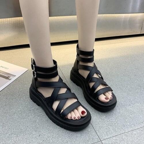 Summer Shoes Woman Flat Platform Sandals Women Soft Leather Casual Open Toe Gladiator Cover Heel Zipper Sandals Women 2021