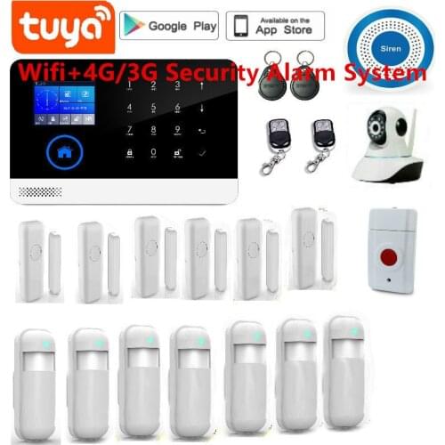 Tuya 433MHz WiFi 4G SIM Home Burglar&Security Alarm System APP Remote Control Wireless Alarm Host Kit With IP Camera Baby Monito
