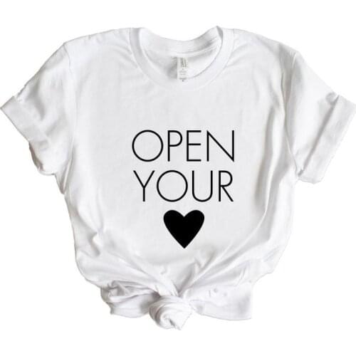Skuggnas New Arrival Open Your Heart Shirt Inspirational Quotes Mindfulness Gift Short Sleeve Fashion Tumblr T-shirt drop ship
