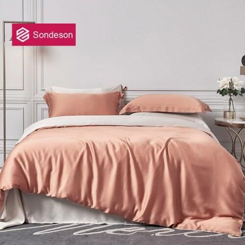 Sondeson Luxury 100% Silk Oranger Bedding Set Top Grade Silk Solid Color Duvet Cover Flat Sheet Pillowcase Queen King Home Bed