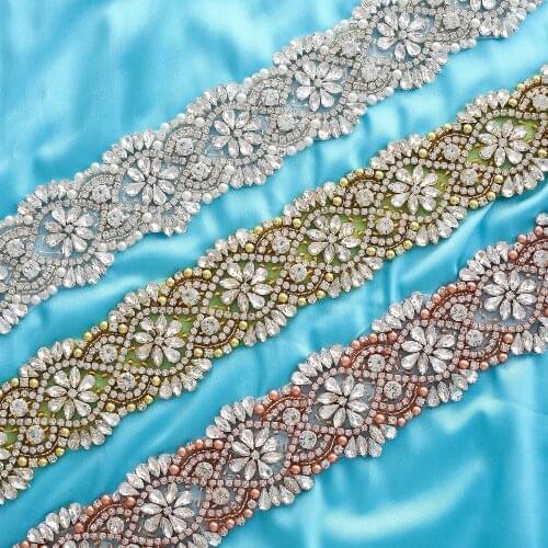 SESTHFAR Wedding belt silver rhinestone applique rose gold bridal crystal beaded applique iron on for wedding dresses