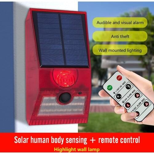 LED Solar Alarm Wall Light Wireless Motion Sensor Outdoor Garden Security Lamp Strobe Light Remote Control LED Warning Light