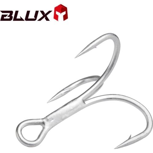 BLUX 2X Strong OSHAUGHNESSY Treble Hooks 4# 6# 8# 10# 10pcs/lot Matt Tin Saltwater Fishing Lure Sharp Fishhook Terminal Tackle