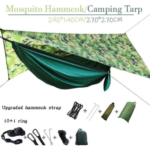 Outdoor Sun Shelter Camping Hammock with Mosquito Net and Flying Tent Portable Lightweight Nylon Hammocks with UV Tarp Shelter
