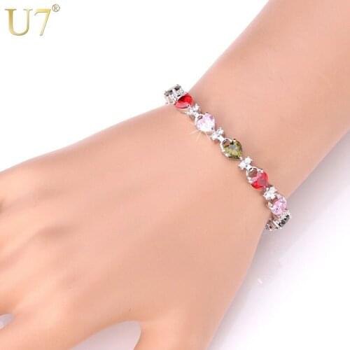 U7 Tennis Bracelet Trendy Luxury Jewelry Romantic Zircon Crystal Heart Bracelet For Women Valentines Day Gift H515