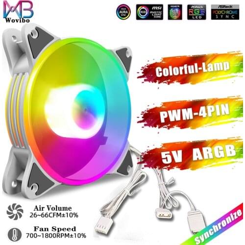Wovibo 120mm Fan ARGB 5V 3PIN Pwm 4PIN White Black Silent Computer Case Cooling Fans Aura Sync RGB Mute 12V DC Ventilador