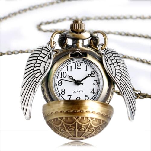 Vintage Pocket Watch Antique Quartz Modern Retro Web Pattern Ball Shape with Wing Full Hunter Men Chain Women Necklace Pendant