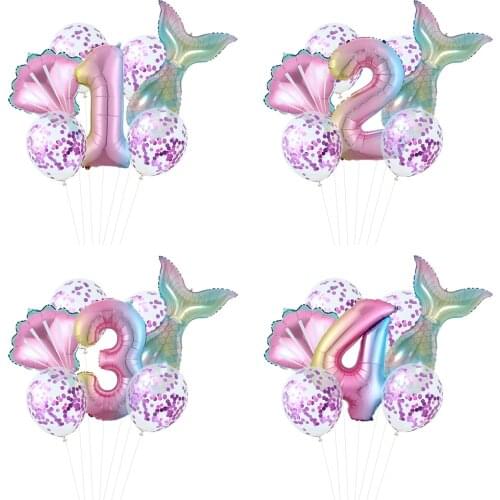 7pcs/set 30Inch Mermaid Party Number Foil Balloon Kids Birthday Party Kids Toys Decorations Baby Shower Decor Helium Globos