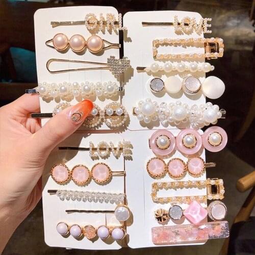 3/5PCS/Set Ins New Women Girls Elegant Pearls Geometric Hairpins Sweet Headband Hair Clips Barrettes Fashion Hair Accessories