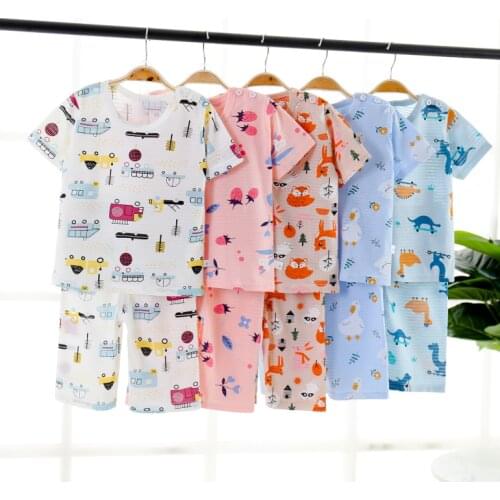 1-10Y Children Summer Pjs Clothing Pajamas Boys Girls Nightwear Clothing Sets Cartoon Dinosaur Sleepwear Short Sleeve Pyjamas