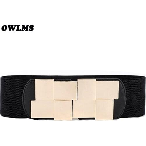 Women Cummerbunds gold exaggerated metal buckle wide cummerbund dress belts vestidos mujer woman gifts elastic gold alloy riem