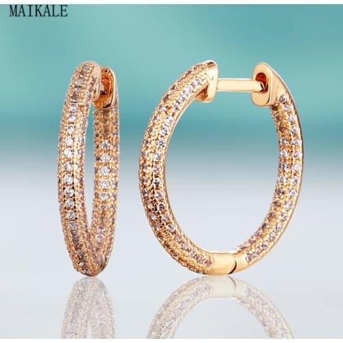MAIKALE Vintage Round Circle CZ Stud Earings for Women Jewelry Cubic Zirconia Gold Korean Fashion Exquisite Gift