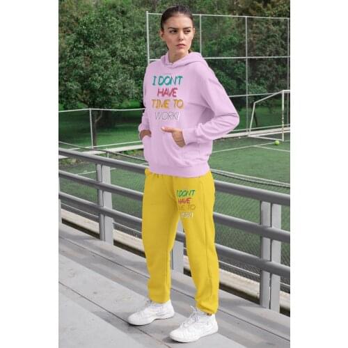 Angemiel Wear I Dont Have Time The Work Women 'S Tracksuit Set Pink Hooded Sweatshirt Yellow Sweatpants
