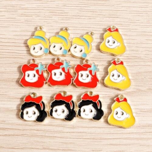 10pcs 12*13mm Cartoon Enamel Girls Charms Pendants for Jewelry DIY Crafts Necklaces Earrings Bracelet Handmade Craft Accessories