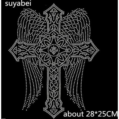2pc/lot angel wings iron on rhinestone transfer designs hot fix rhinestone motif design stones patches for shirt