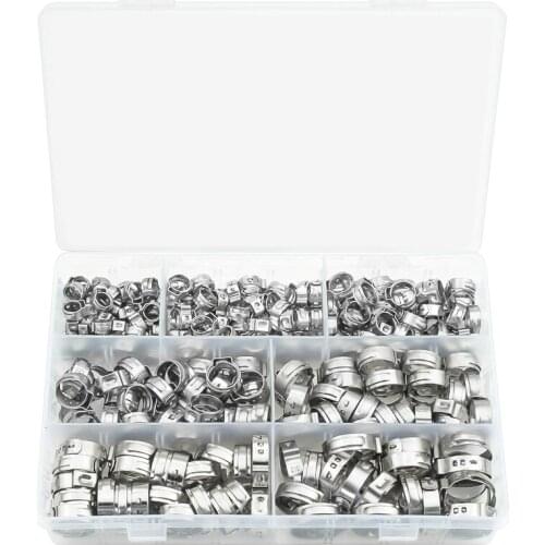 304 Stainless Steel Single Ear Non-Steel Hose Clamp Classification Kit, 128 Pieces