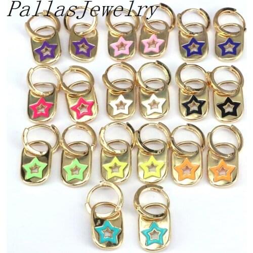 5 Pairs 2021 Enamel Star Charm Earrings Cans Design Drop Earrings for Women Girl Rock