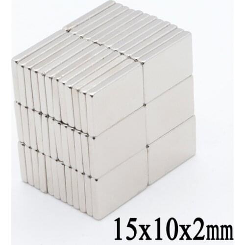 50pcs 15mm x 10mm x 2mm N35 Small Super Strong Cuboid Rare Earth Neodymium Magnets 15x10x2 mm