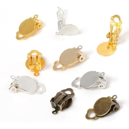 50pcs Gold Ear Clip Earrings Blank Base Setting Fit 10mm Glass Cabochon DIY Components Findings for Jewelry Making DIY