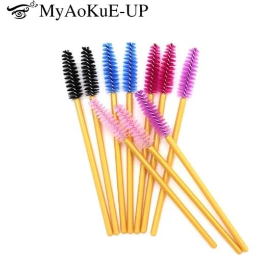500pcs Mix Color Makeup Brushes Disposable Eyelash Mascara Brushes Gold Wands Nylon Eyelash Comb Brushes Make Up brushes 5 color