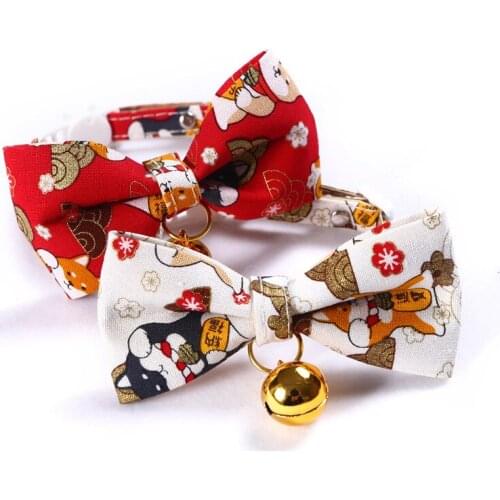 Cat Accessories Japanese Lucky Cat Shiba Inu Adjustable Pet Bow Tie Bell Collar Cats Products for Pets Festival Clothing