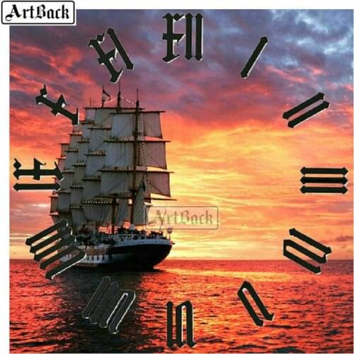 New hot 21pcs diamond painting clock sunset scenery full square diamond mosaic diy 3d round diamond embroidery wall clock