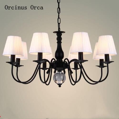 American rural black crystal chandelier living room dining room bedroom modern lamp creative simple Iron Chandelier