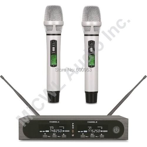 Pro SKM9000 2x100 Channel White Handhel Karaoke Wireless Microphone System Stage Performance Singing Headset Lavalier Mic System