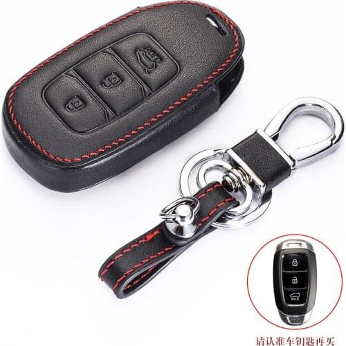Leather car key case For Hyundai i30 Ix35 KONA Encino Solaris Azera Grandeur Ig Accent Santa Fe Palisade Key Cover Case Chain