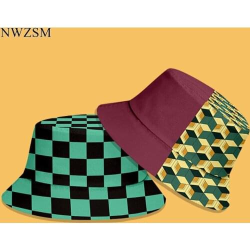 Demon Slayer Kamado Tanjirou HAT Cosplay 3D Hat Colored Printed Fisherman Hat Pot Hat Childrens Sunshade Hat