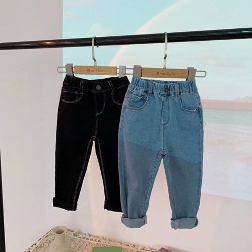 Kids Jeans Pants Spring Autumn Baby Boys Casual Loose Solid Denim Pants 2-7 Y Childrens Boy Elastic Waist Korean Denim Trousers