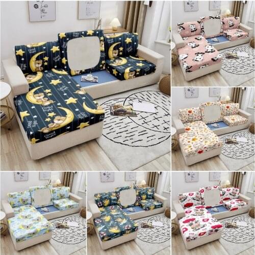 Night Cartoon Animal Elastic Sofa Seat Cover For Living Room Sectional Corner Sofa Cover Protector Polyester Couch Cover