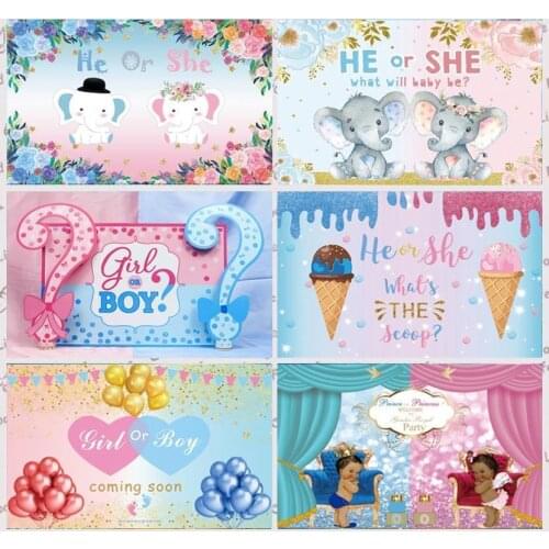 Gender Reveal Photography Backdrop Balloon Flower Newborn Boy Or Girl Baby Shower Custom Background Photo Studio Decor Banner