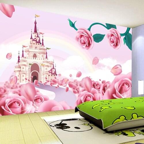 Photo Wallpaper 3D Stereo Cartoon Princess Castle Mural Girls Room Home Decor Non-Woven Eco-Friendly Wallpaper Papel De Parede