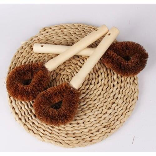 Natural coconut palm pot brush with wooden handle kitchen wood brush washing pot brush pot long handle brush cleaning supplie