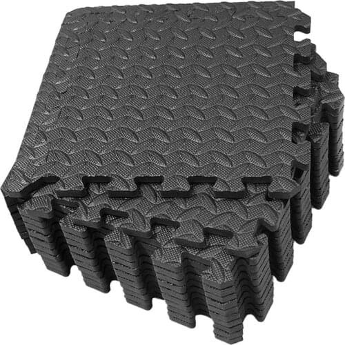 12Pcs Splicing Floor Mats EVA Leaf Grain Yoga Mats Patchwork Rugs Thicken Shock Absorption Floor Pads For Gym Dance Room (Black)