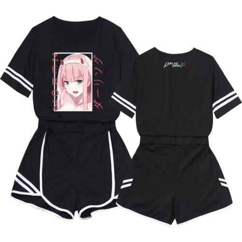 Darling In The Franxx Crop Short Suit Two Piece Anime Cosplay Zero Two Sweet Print Women Girl Streetwear Tracksuit Sportswear
