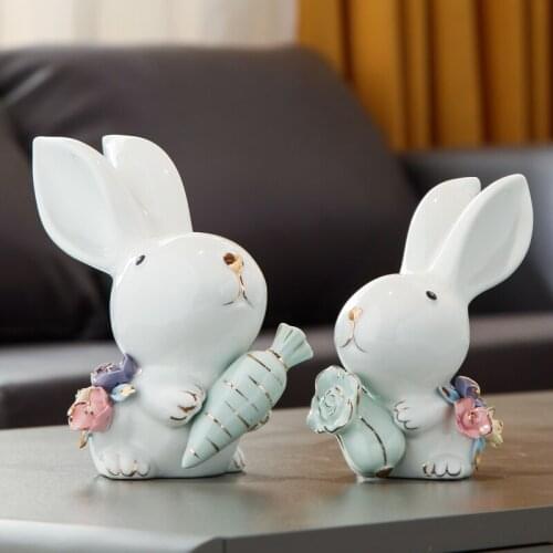 Creative Ceramic rabbit ornaments living room Ceramic decoration ornaments home wedding decor tabletop gift Crafts Furnishing