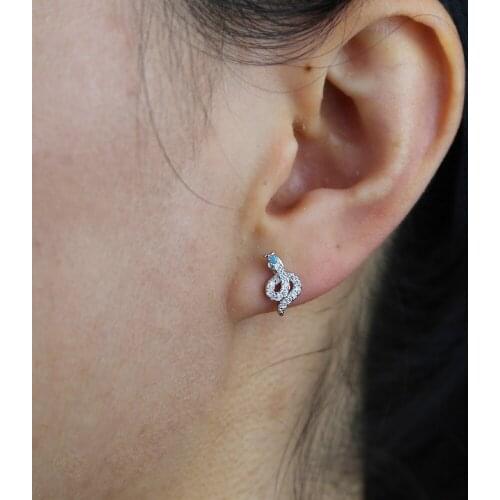 Micro pave cz paved turquoises snake shaped earring stud for women 925 sterling silver minimal delicate cute animal earrings